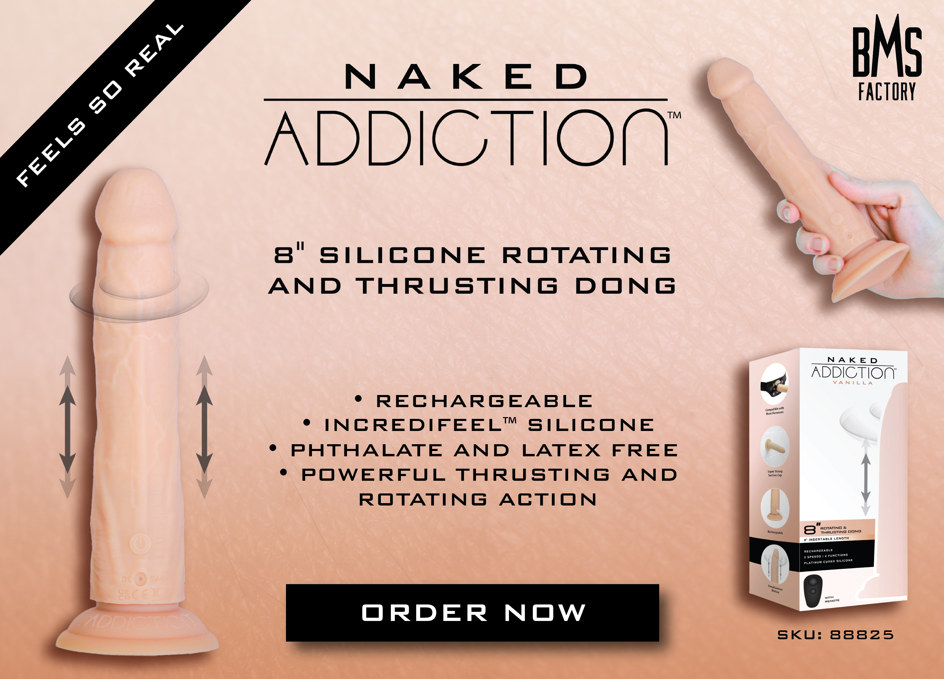 Naked Addiction 8” Rotating & Thrusting Dong - Vanilla